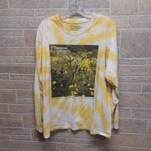 National Geographic long sleeve yellow and white tye dye cactus shirt